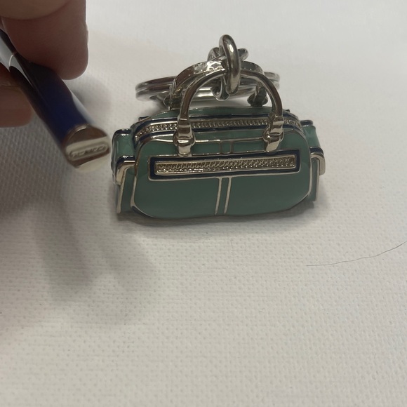 Coach Teal and Navy Enamel Bag Keychain and Black Vintage Coach Pen - Picture 5 of 7